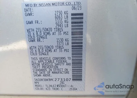 2023 Nissan Pathfinder Platinum 4Wd из США, поврежденный, VIN 5N1DR3DK9PC273107